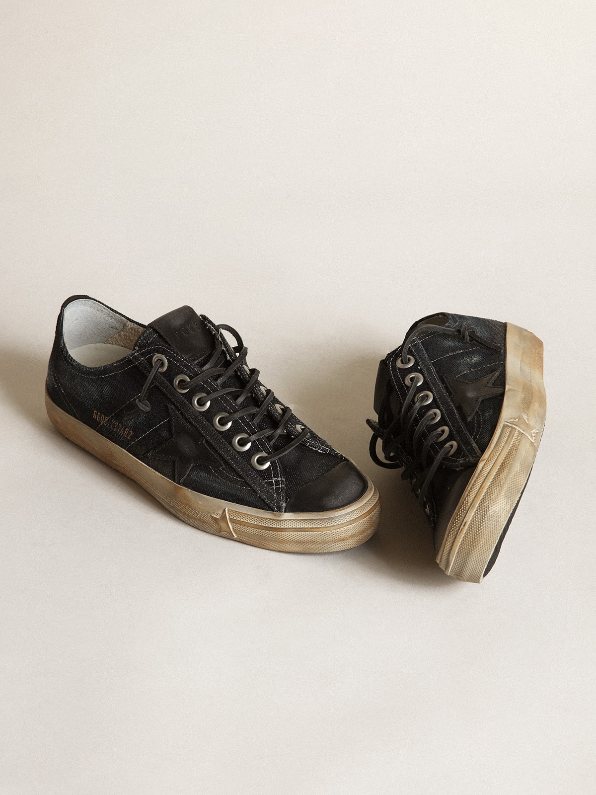 Golden Goose V-Star in midnight-blue denim with black leather star and toe