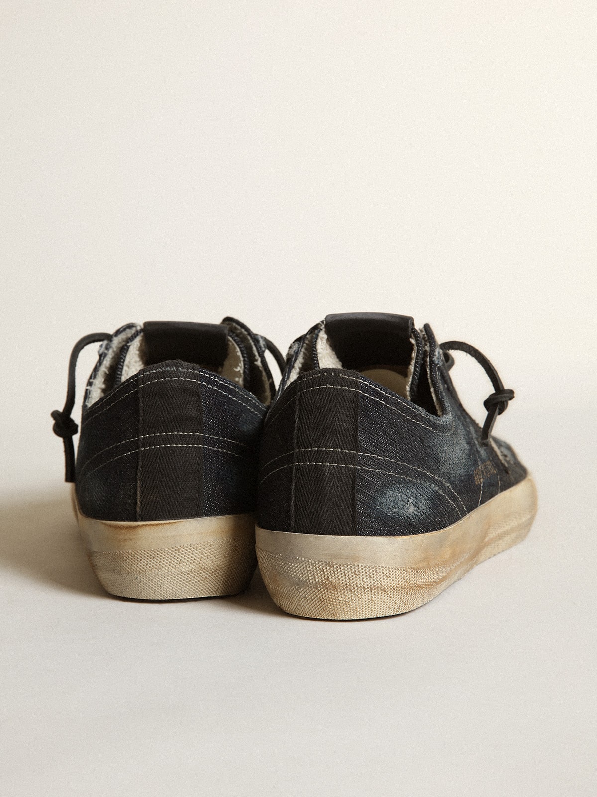 Golden Goose V-Star in midnight-blue denim with black leather star and toe