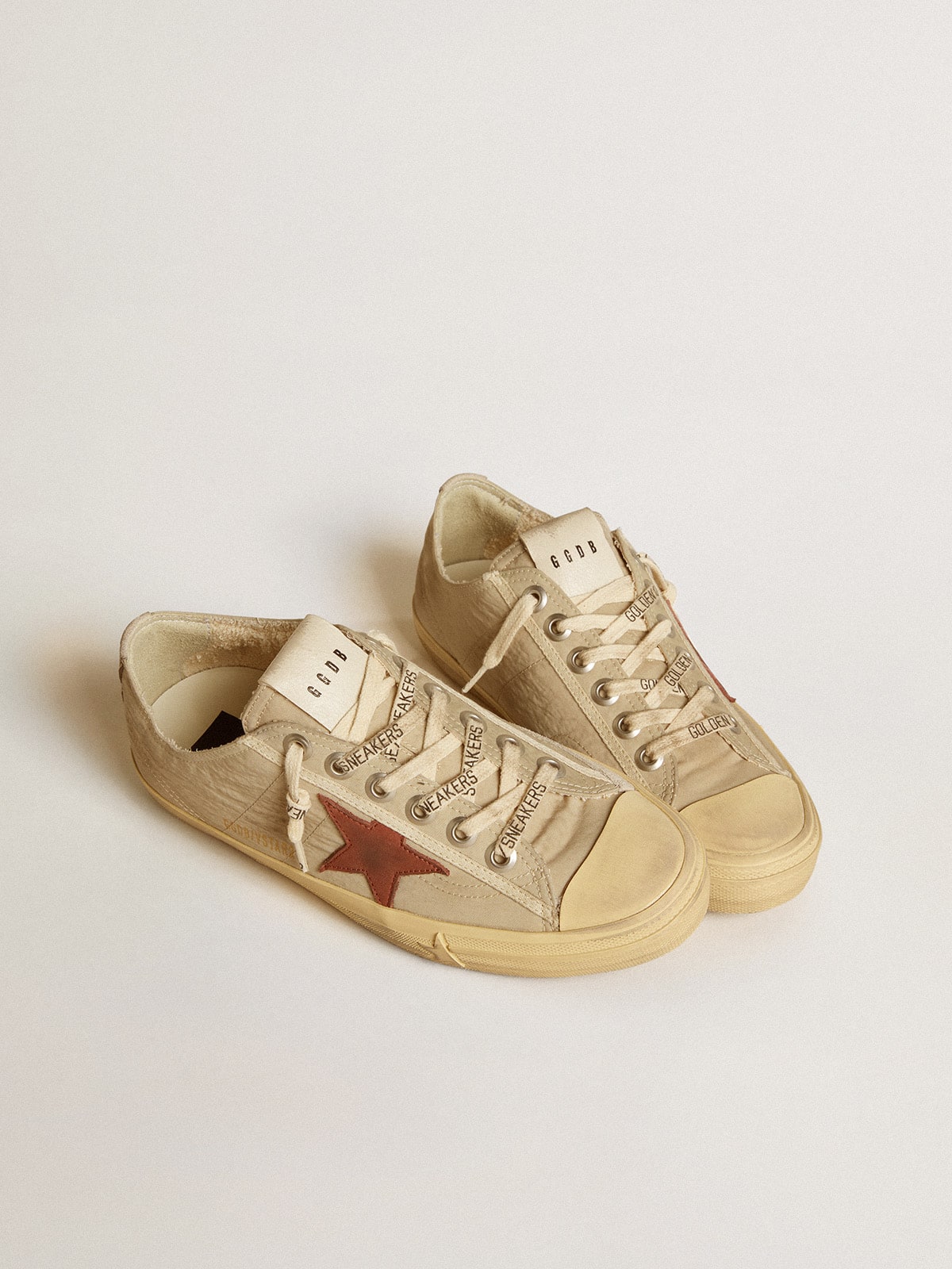 Golden Goose V-Star in quartz-colored nylon with brick-red nubuck star