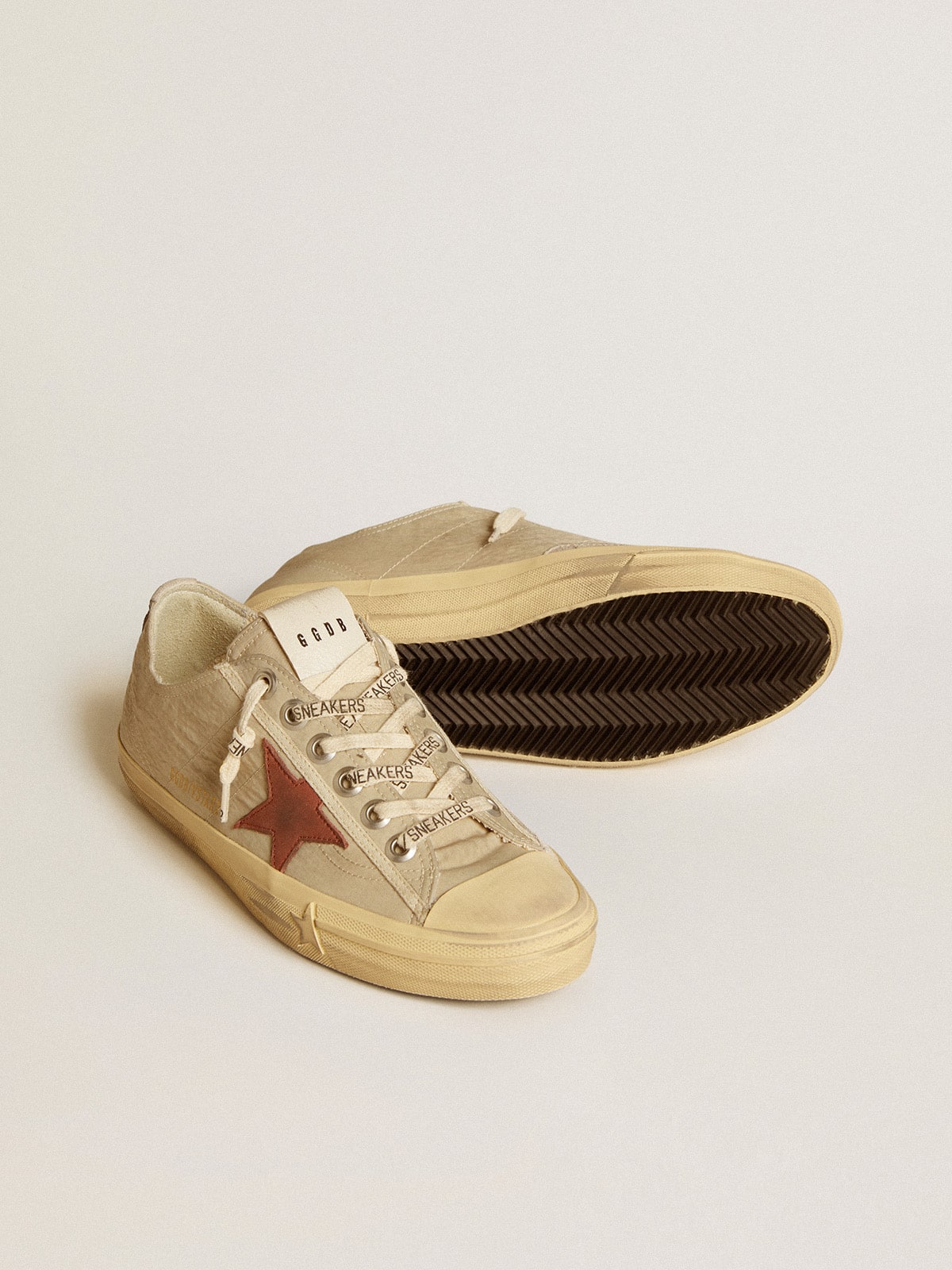 Golden Goose V-Star in quartz-colored nylon with brick-red nubuck star