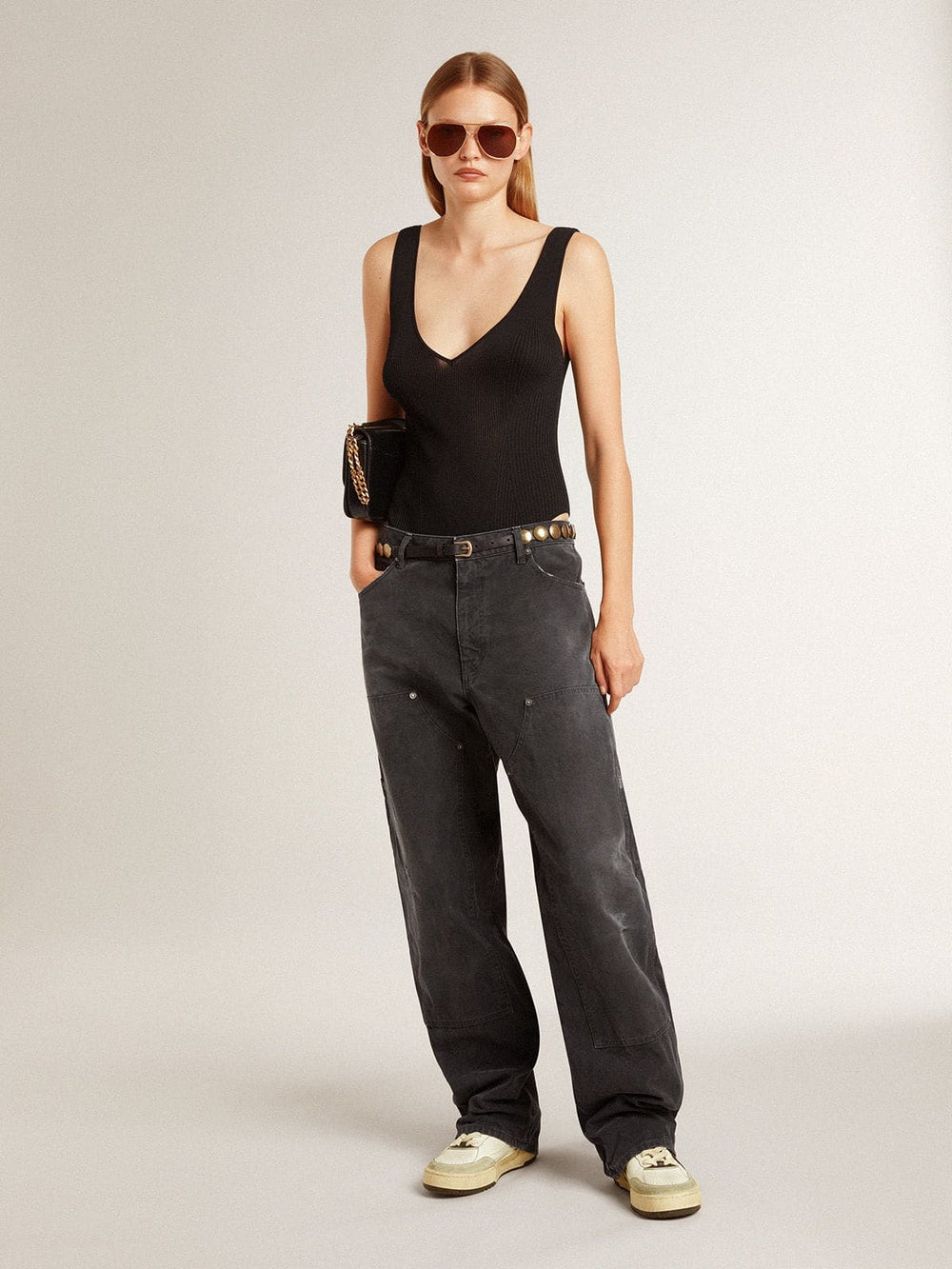 Golden Goose Women’s Forty2 with black star and black leather heel tab
