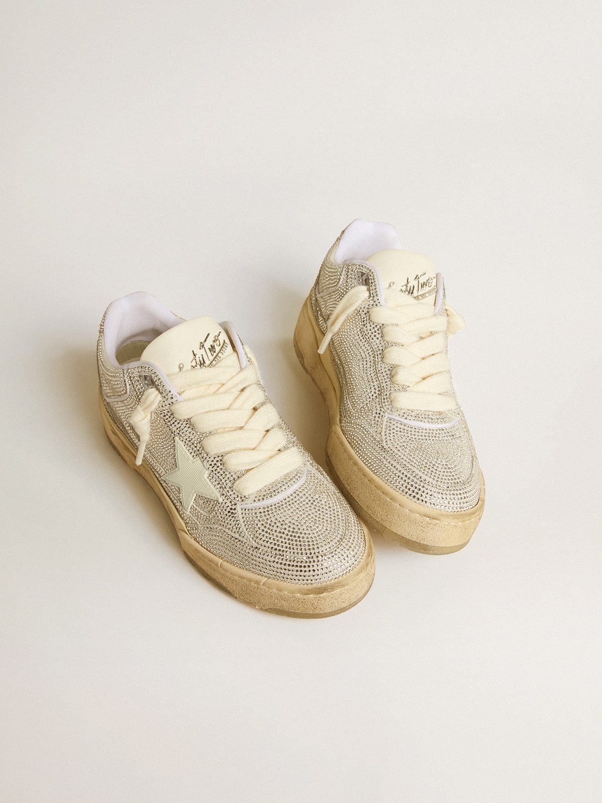 Golden Goose Women’s Forty2 in white leather and Swarovski crystals with white star