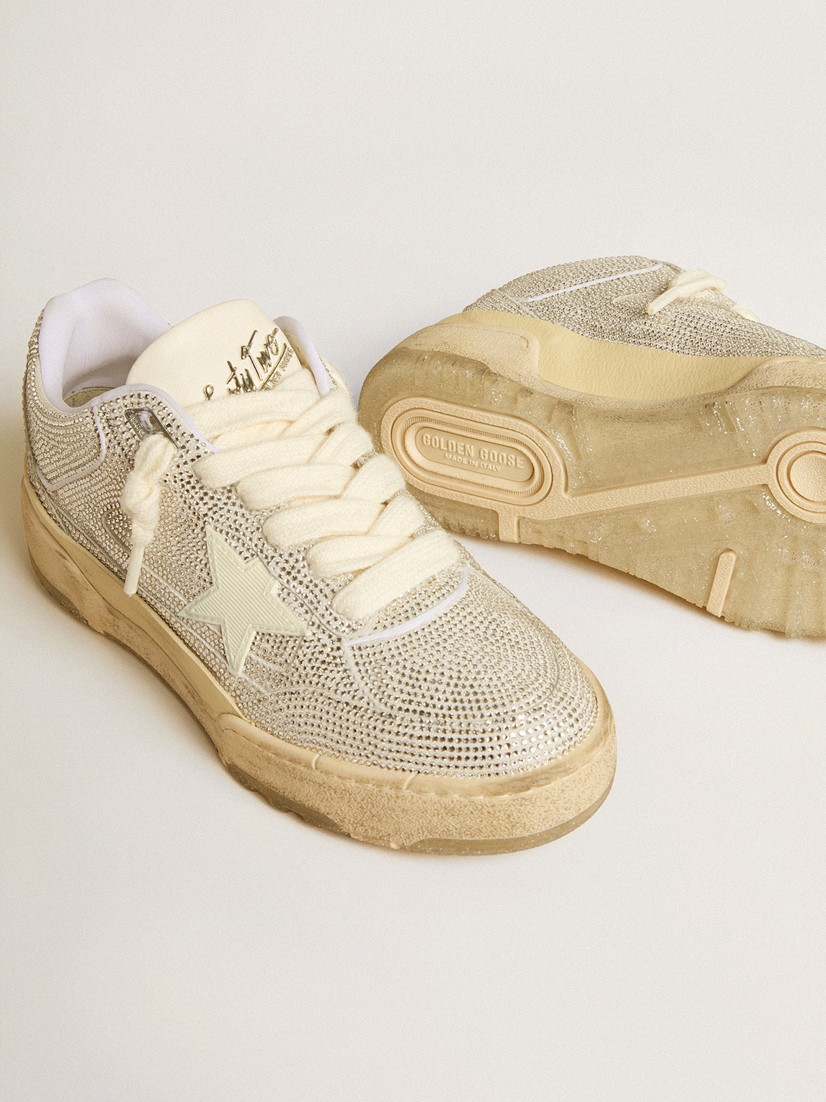 Golden Goose Women’s Forty2 in white leather and Swarovski crystals with white star