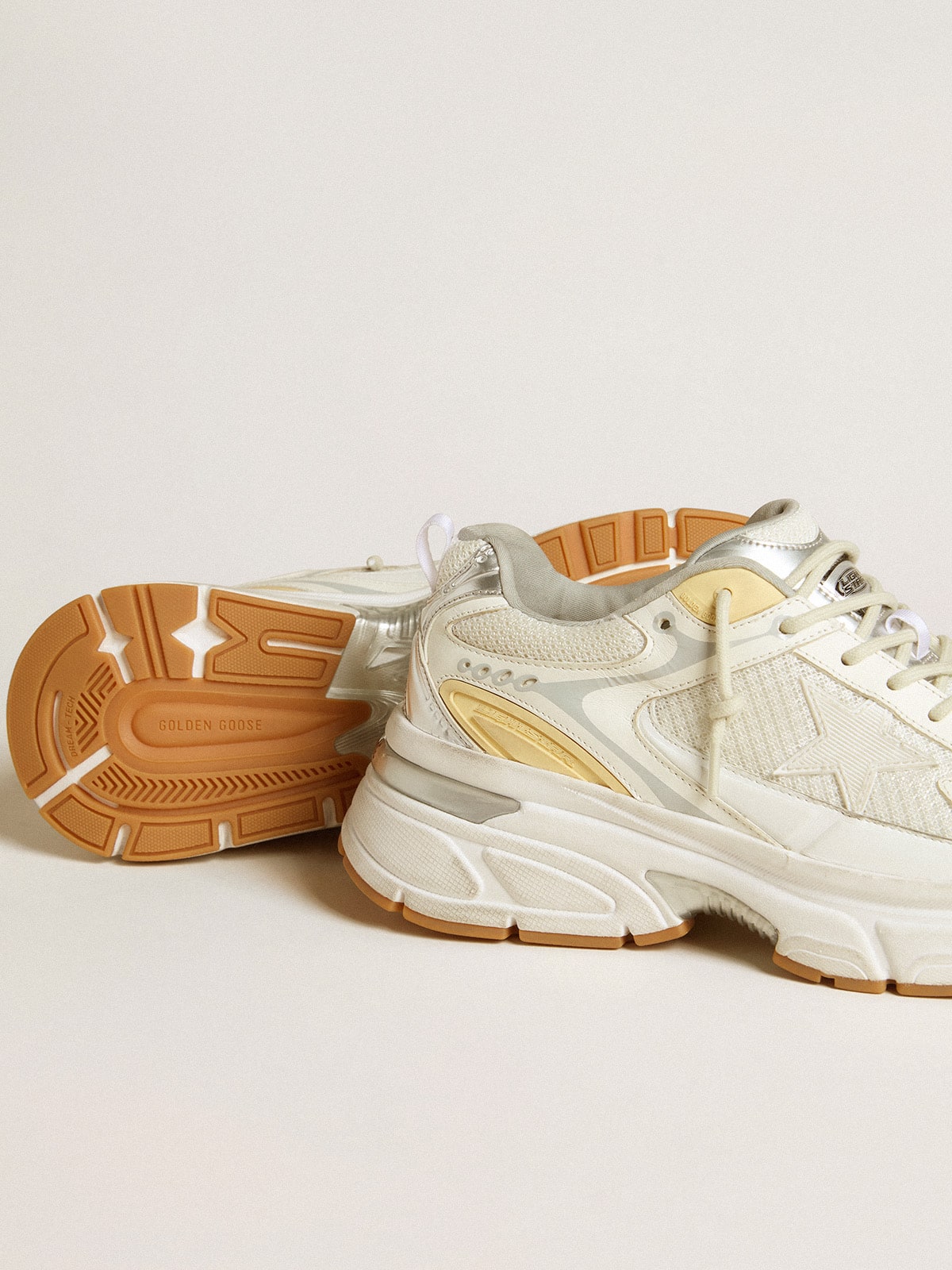 Golden Goose Women’s Lightstar in white leather and mesh with worn-white star