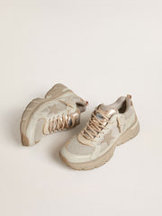 Golden Goose Women’s Lightstar in dove-gray leather and mesh with beige TPU star