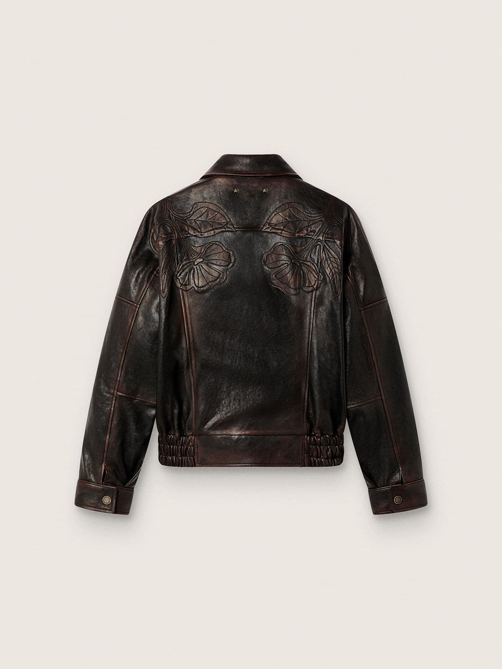 Golden Goose Women's bomber jacket in dark burgundy nappa leather with floral embroidery