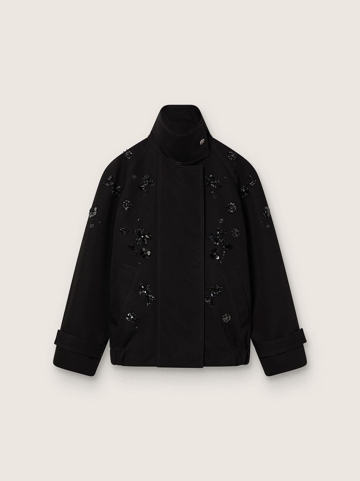 Golden Goose Women’s oversized jacket in black cotton twill with floral sequin embroidery