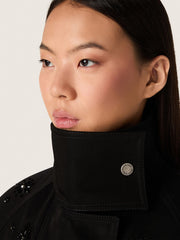 Golden Goose Women’s oversized jacket in black cotton twill with floral sequin embroidery