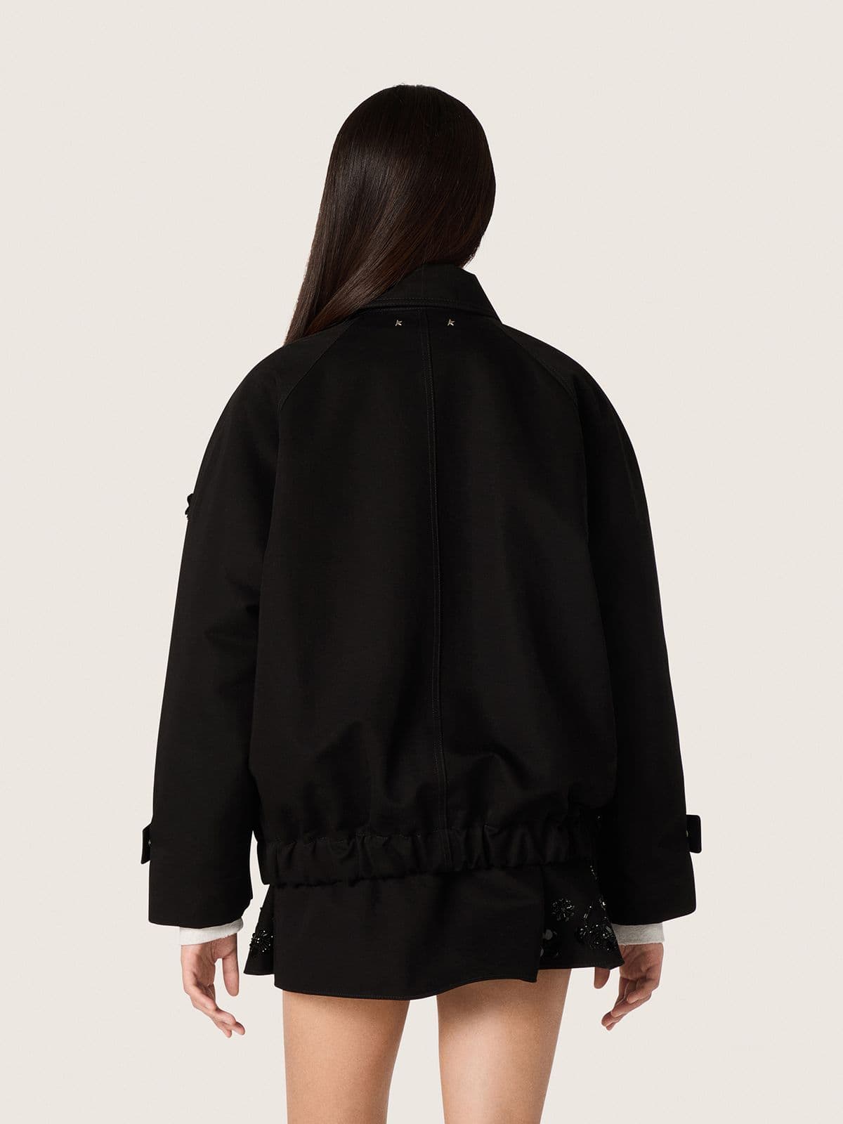 Golden Goose Women’s oversized jacket in black cotton twill with floral sequin embroidery