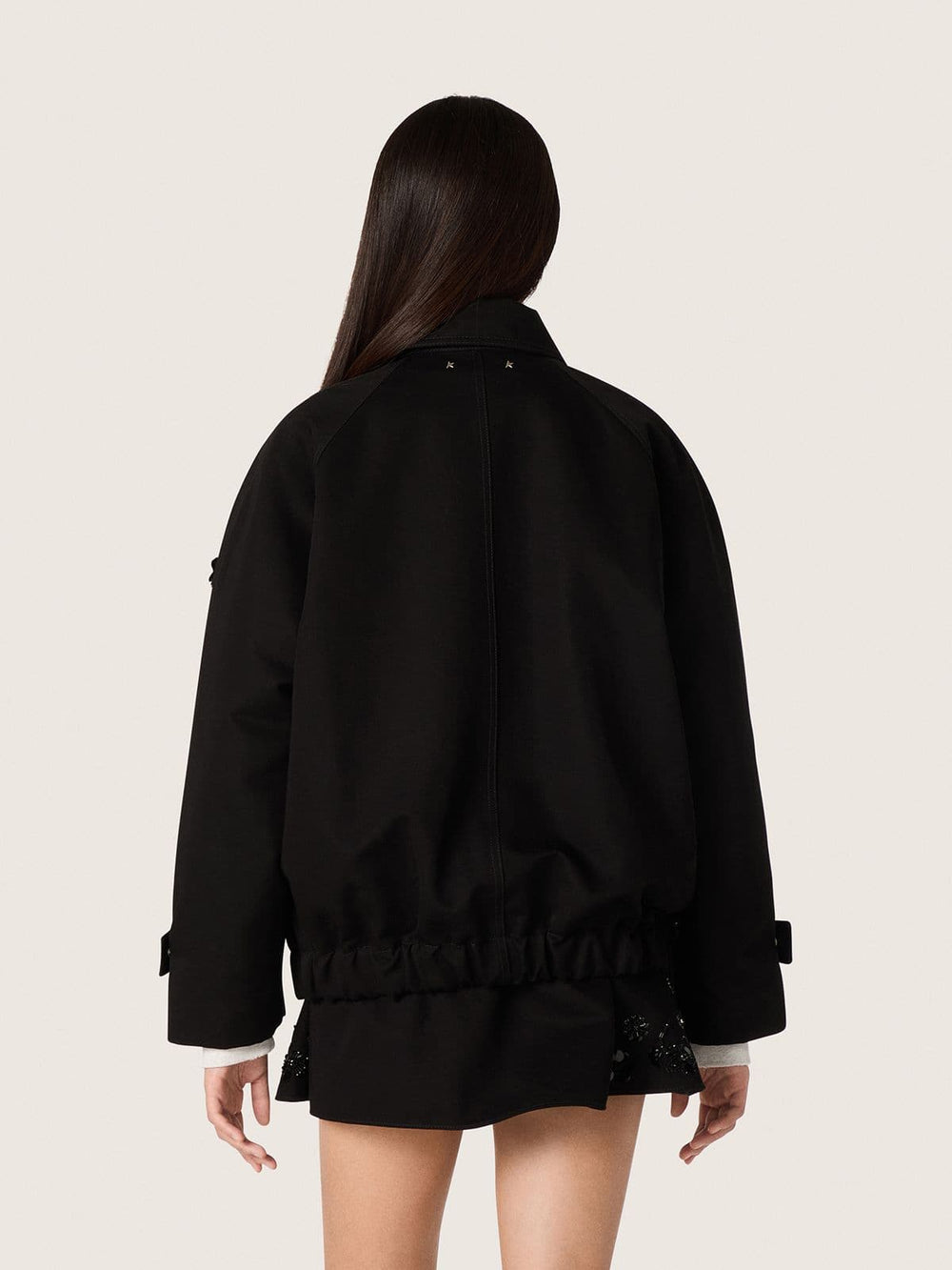 Golden Goose Women’s oversized jacket in black cotton twill with floral sequin embroidery