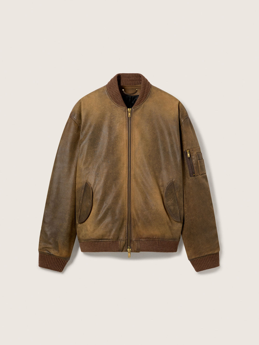 Golden Goose Brown leather biker jacket with a lived-in effect