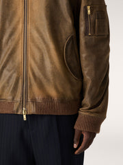 Golden Goose Brown leather biker jacket with a lived-in effect
