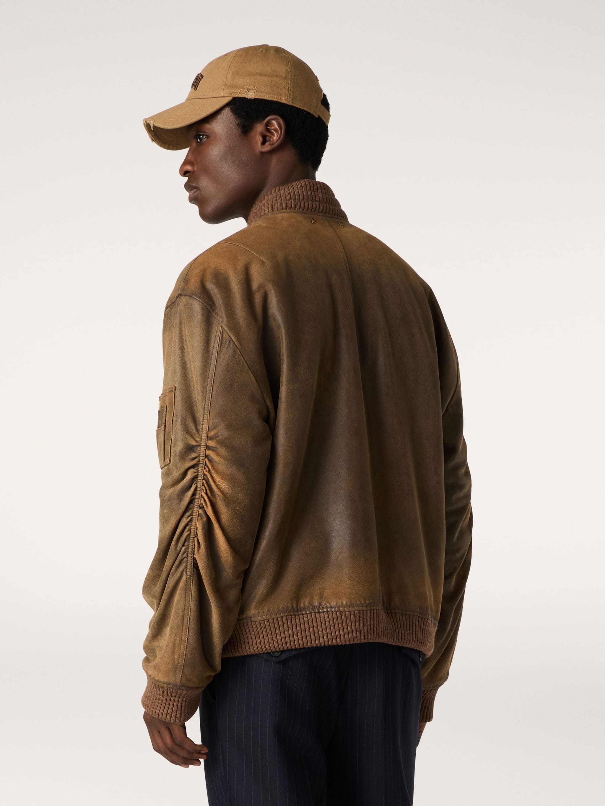 Golden Goose Brown leather biker jacket with a lived-in effect