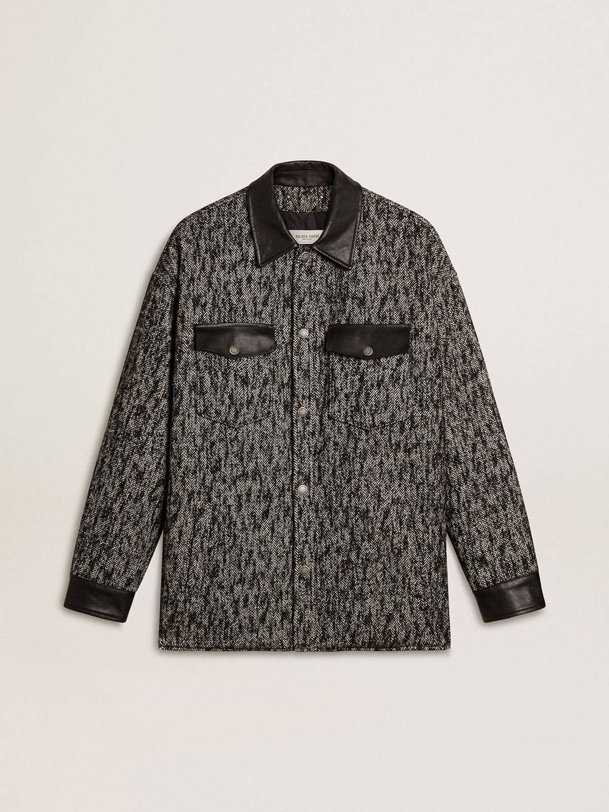 Golden Goose Gray herringbone jacket with black leather details