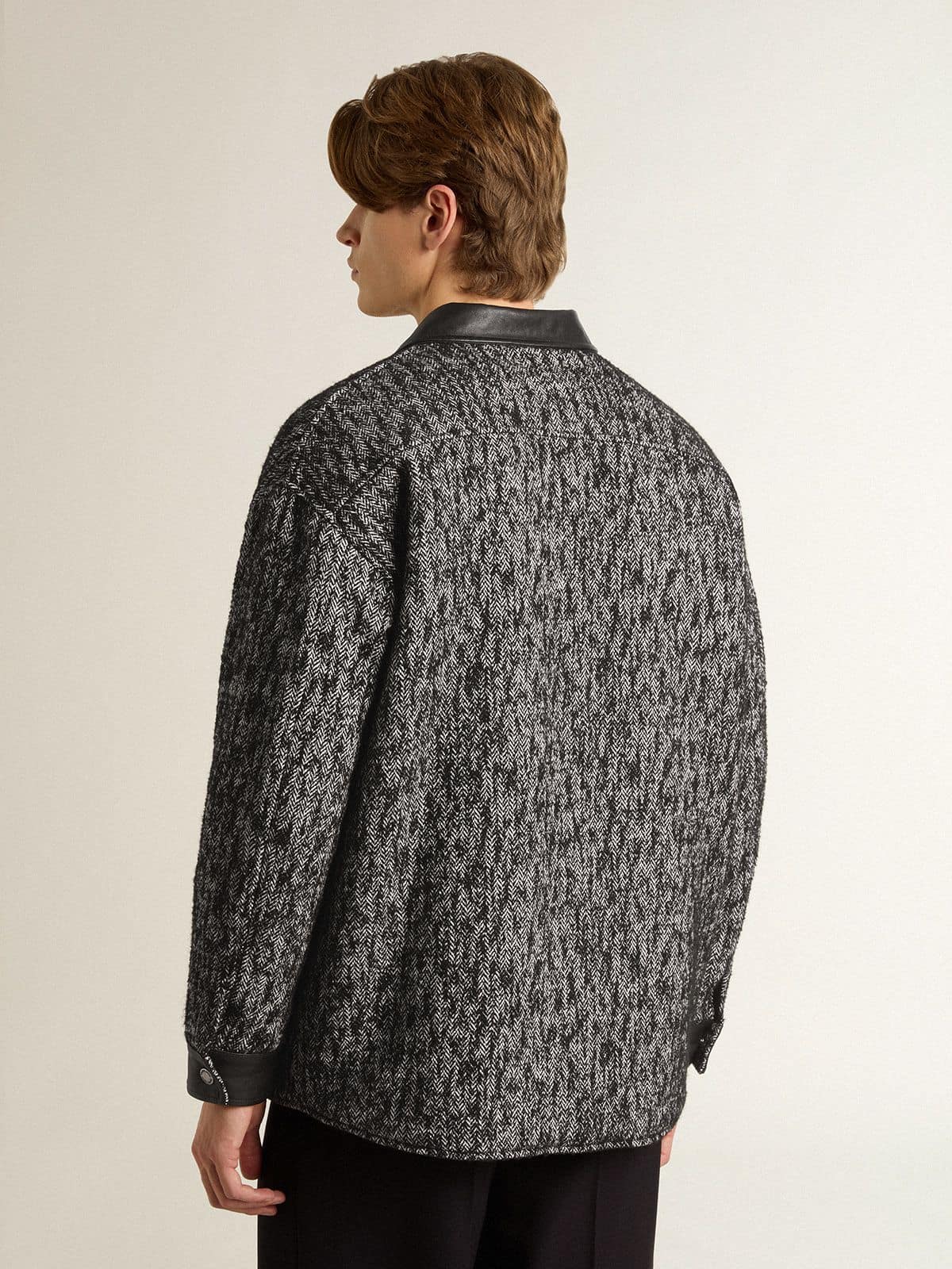 Golden Goose Gray herringbone jacket with black leather details