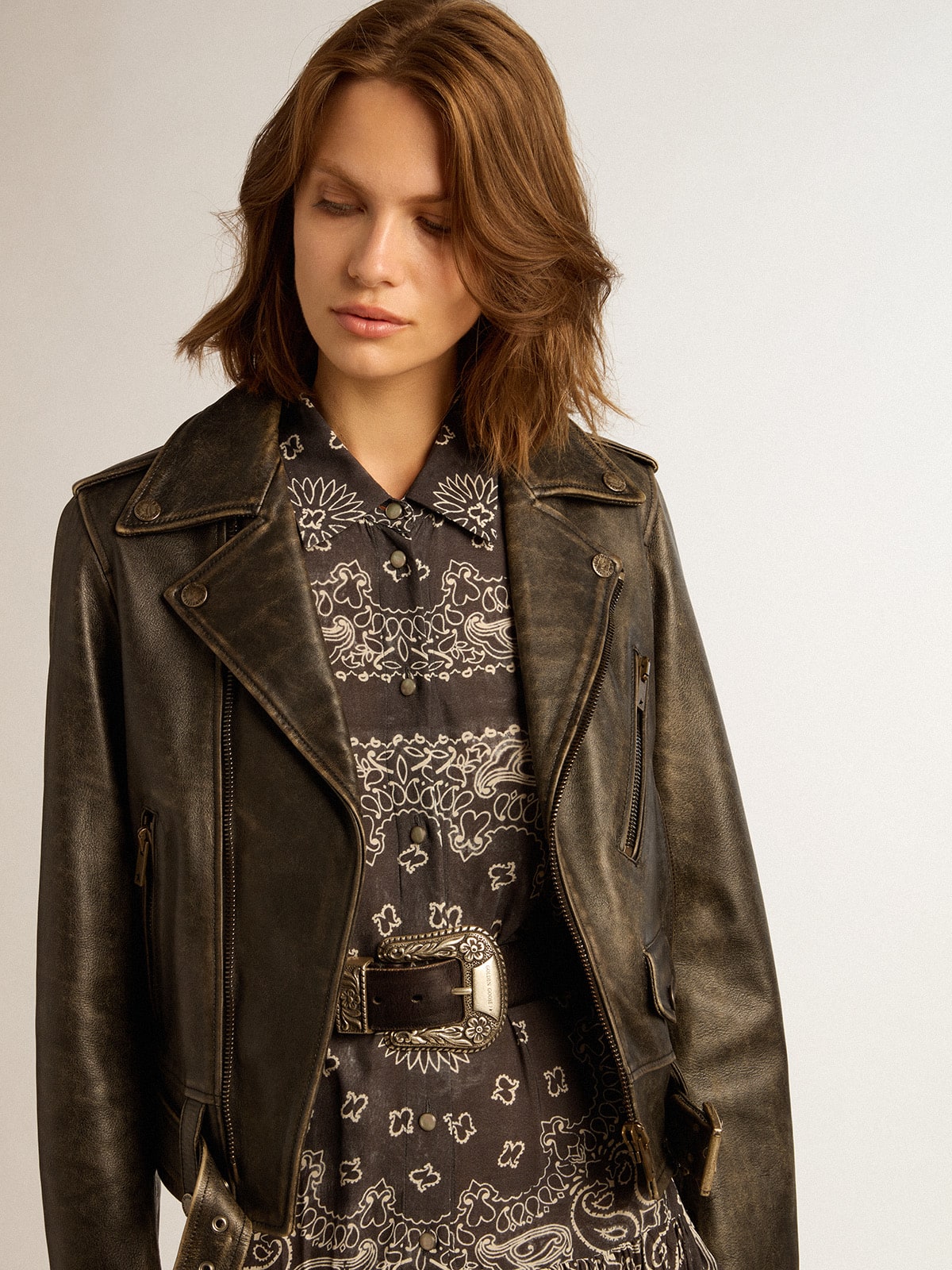 Golden Goose Women’s black leather biker jacket | Golden Goose