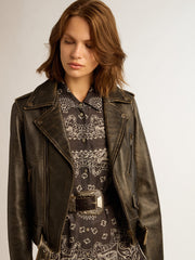 Golden Goose Women’s black leather biker jacket | Golden Goose