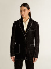 Golden Goose Women's black denim jacket with a velvet effect