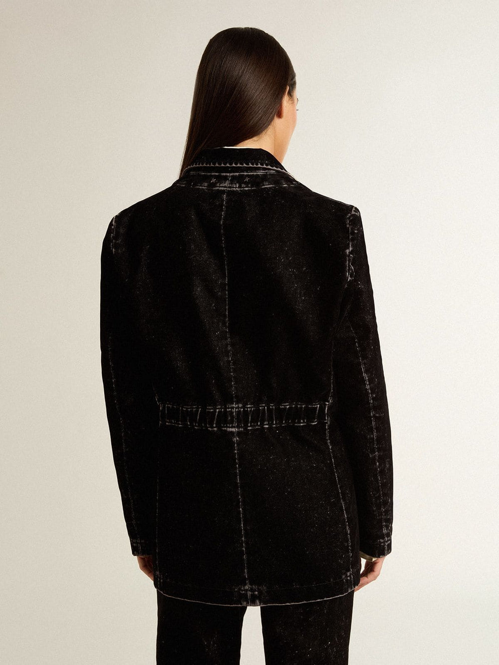 Golden Goose Women's black denim jacket with a velvet effect