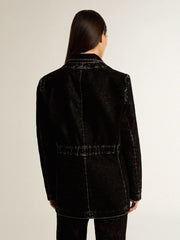Golden Goose Women's black denim jacket with a velvet effect