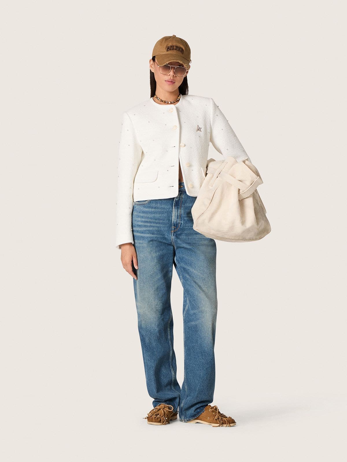 Golden Goose Women’s boxy jacket in bouclé cotton with all-over beads