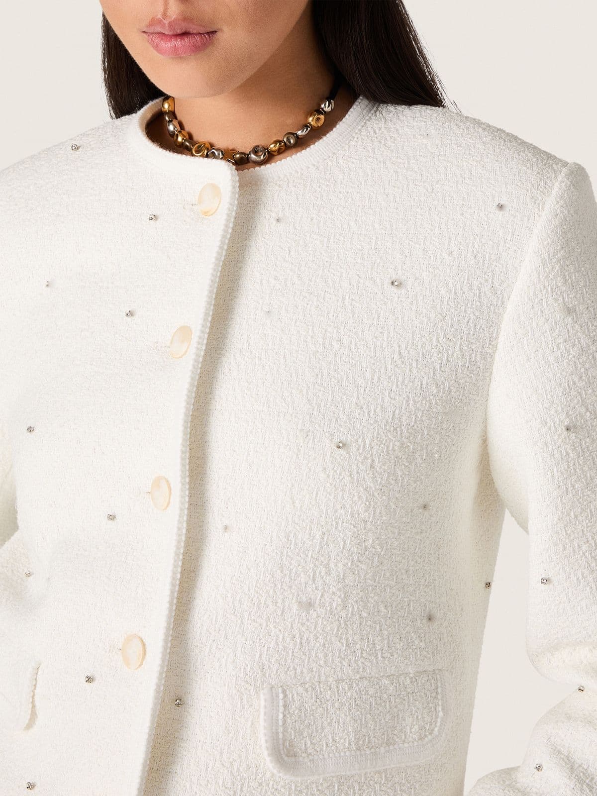 Golden Goose Women’s boxy jacket in bouclé cotton with all-over beads