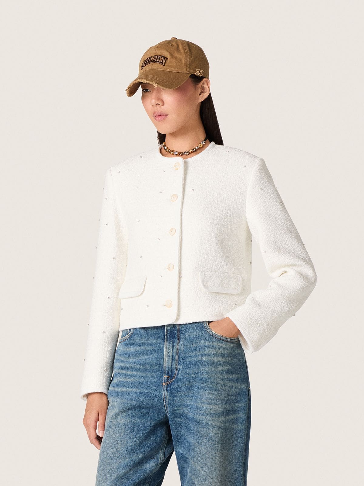 Golden Goose Women’s boxy jacket in bouclé cotton with all-over beads