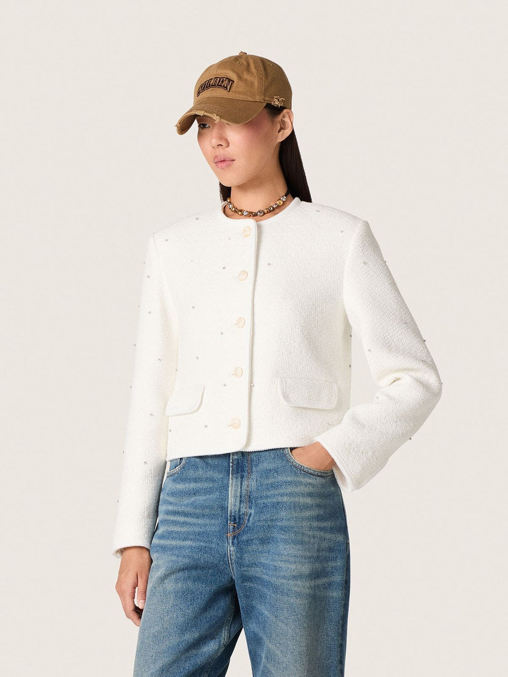 Golden Goose Women’s boxy jacket in bouclé cotton with all-over beads