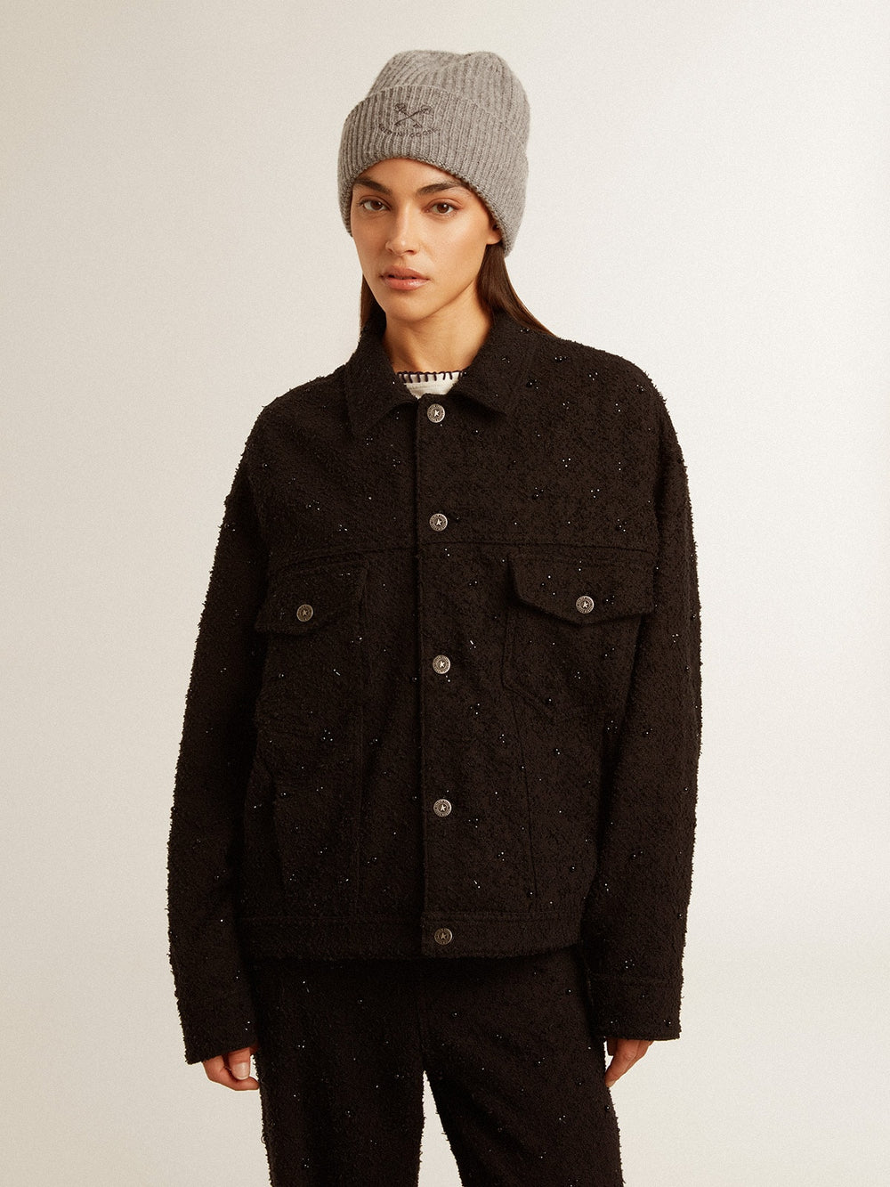 Golden Goose Women’s black denim jacket with embroidery