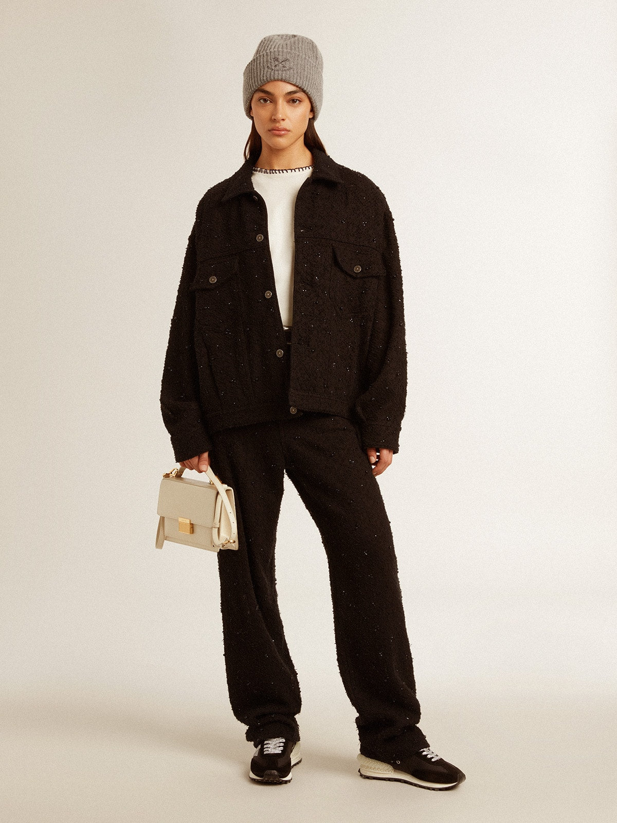 Golden Goose Women’s black denim jacket with embroidery