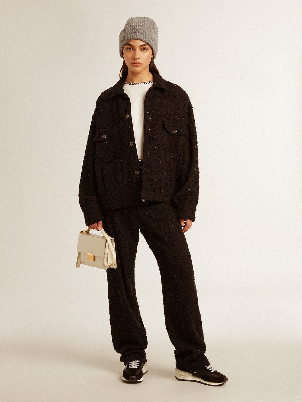 Golden Goose Women’s black denim jacket with embroidery
