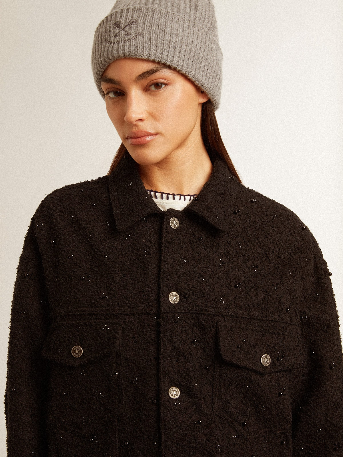 Golden Goose Women’s black denim jacket with embroidery
