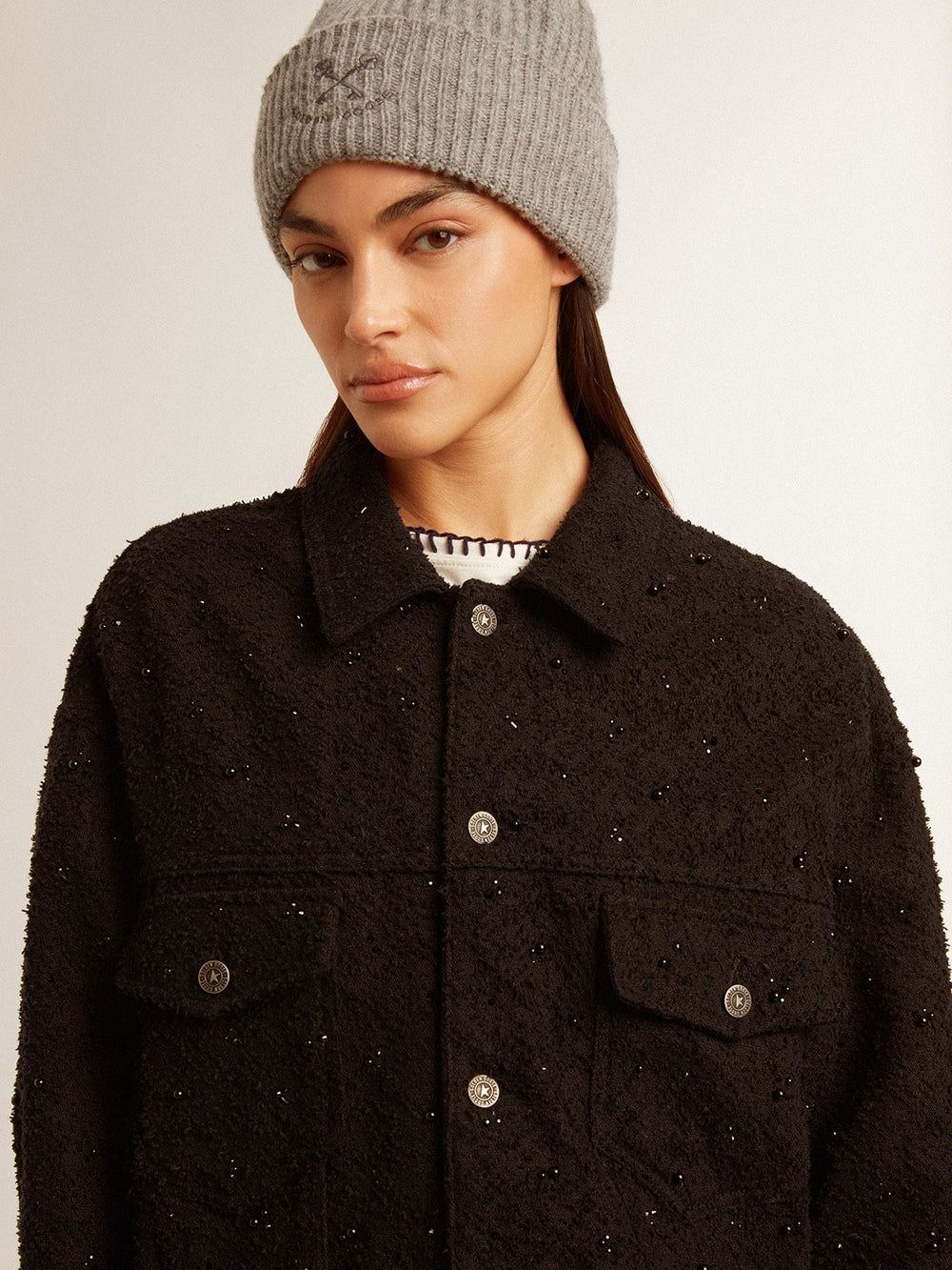 Golden Goose Women’s black denim jacket with embroidery