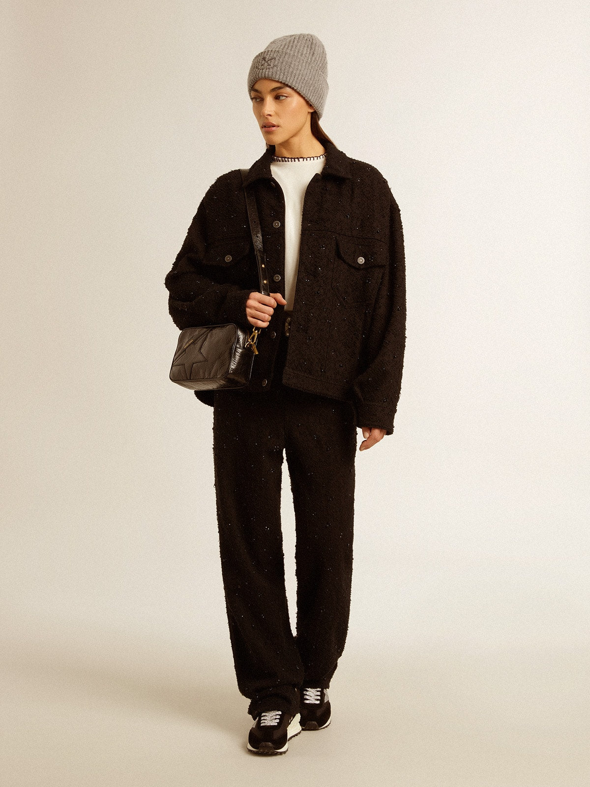 Golden Goose Women’s black denim jacket with embroidery