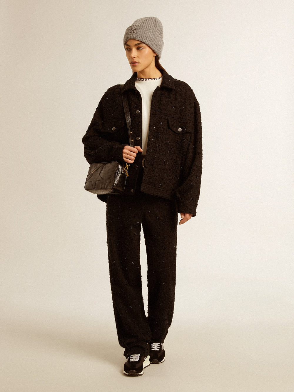 Golden Goose Women’s black denim jacket with embroidery