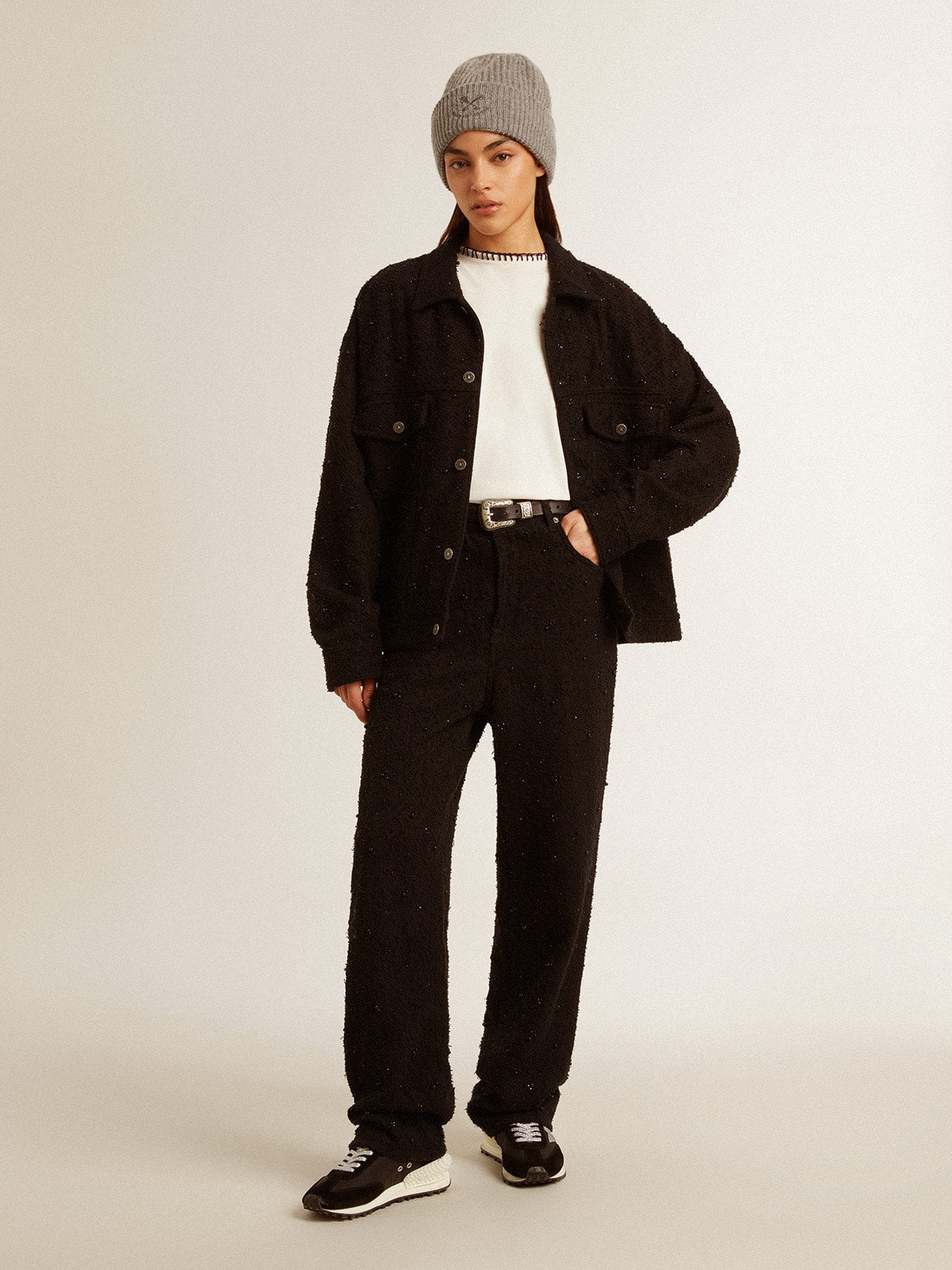 Golden Goose Women’s black denim jacket with embroidery