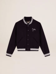 Golden Goose Women's bomber jacket in dark blue wool with white details