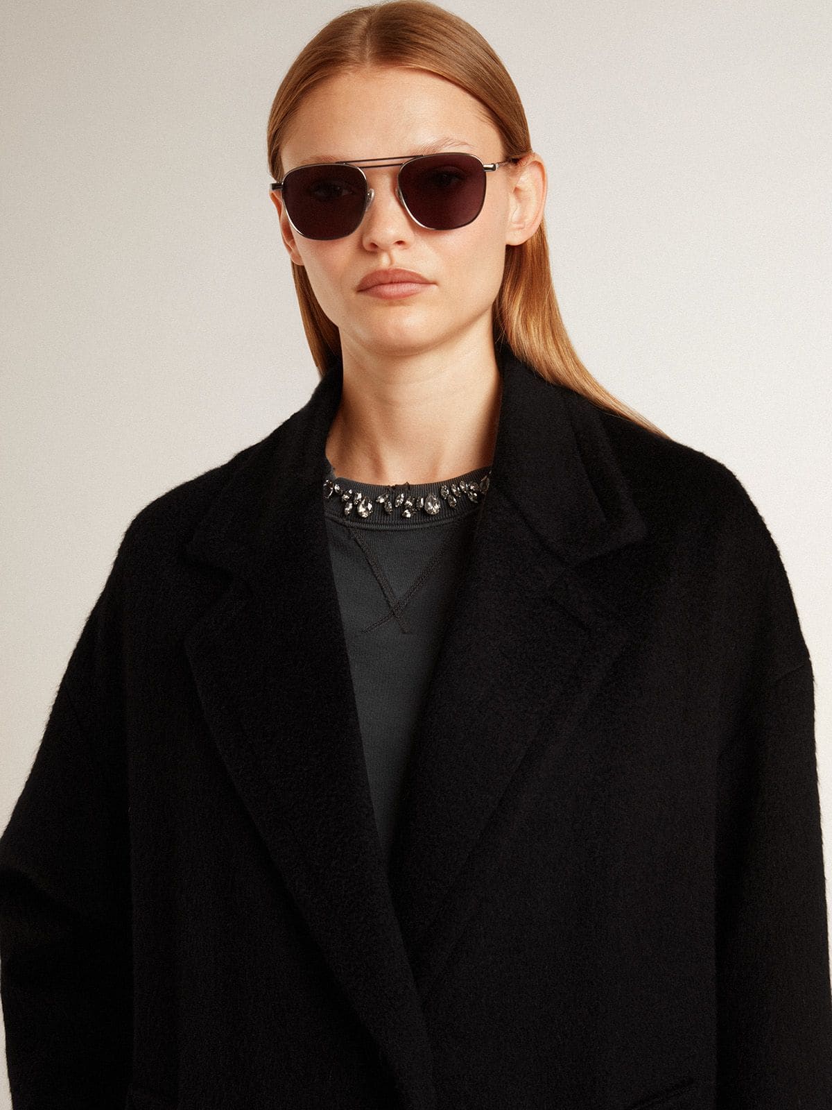 Golden Goose Women's single-breasted black cocoon coat