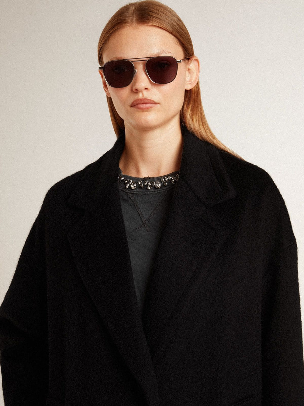 Golden Goose Women's single-breasted black cocoon coat