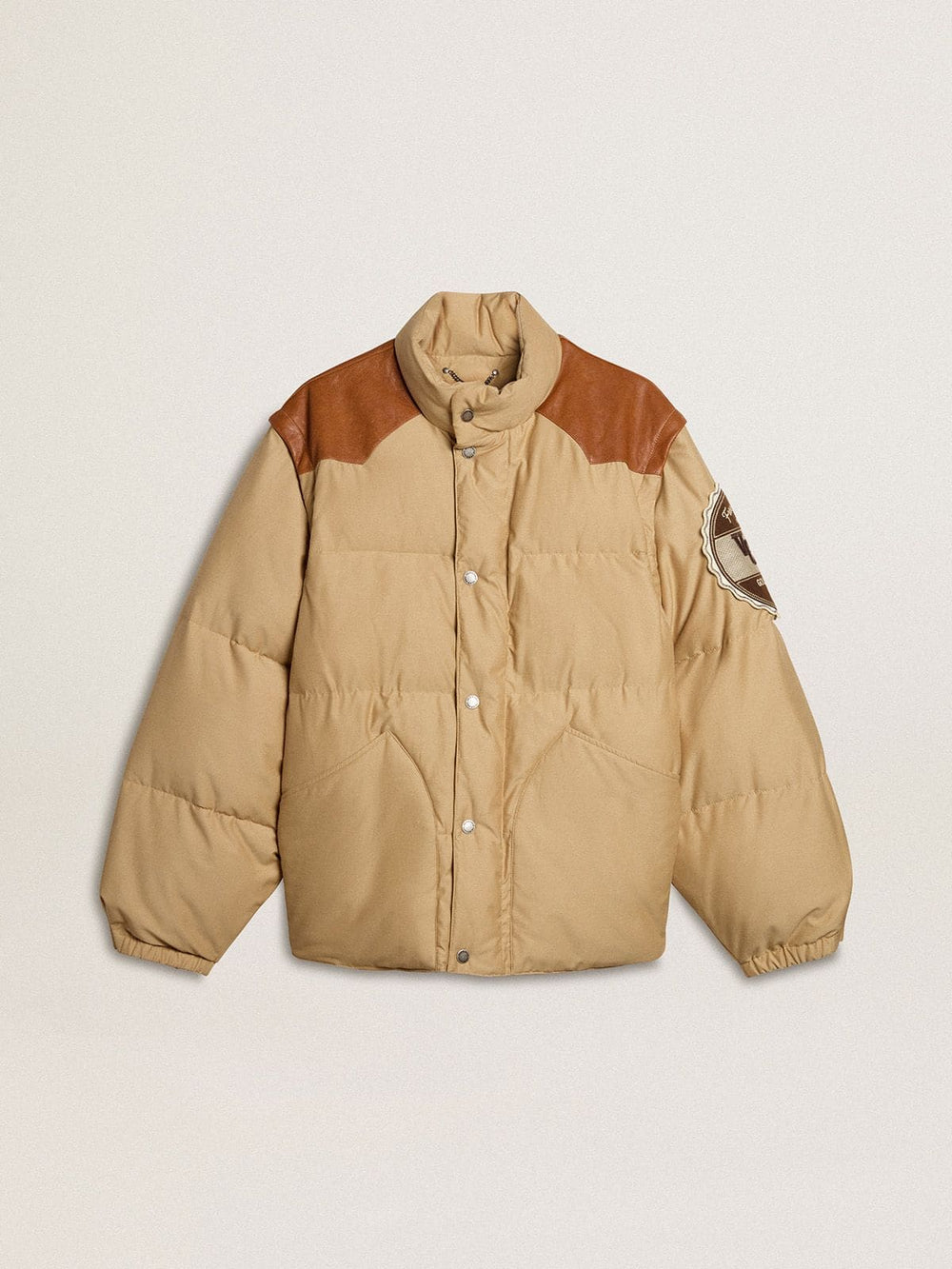 Golden Goose Beige bomber jacket with leather and patch details