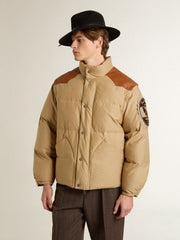 Golden Goose Beige bomber jacket with leather and patch details