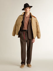 Golden Goose Beige bomber jacket with leather and patch details