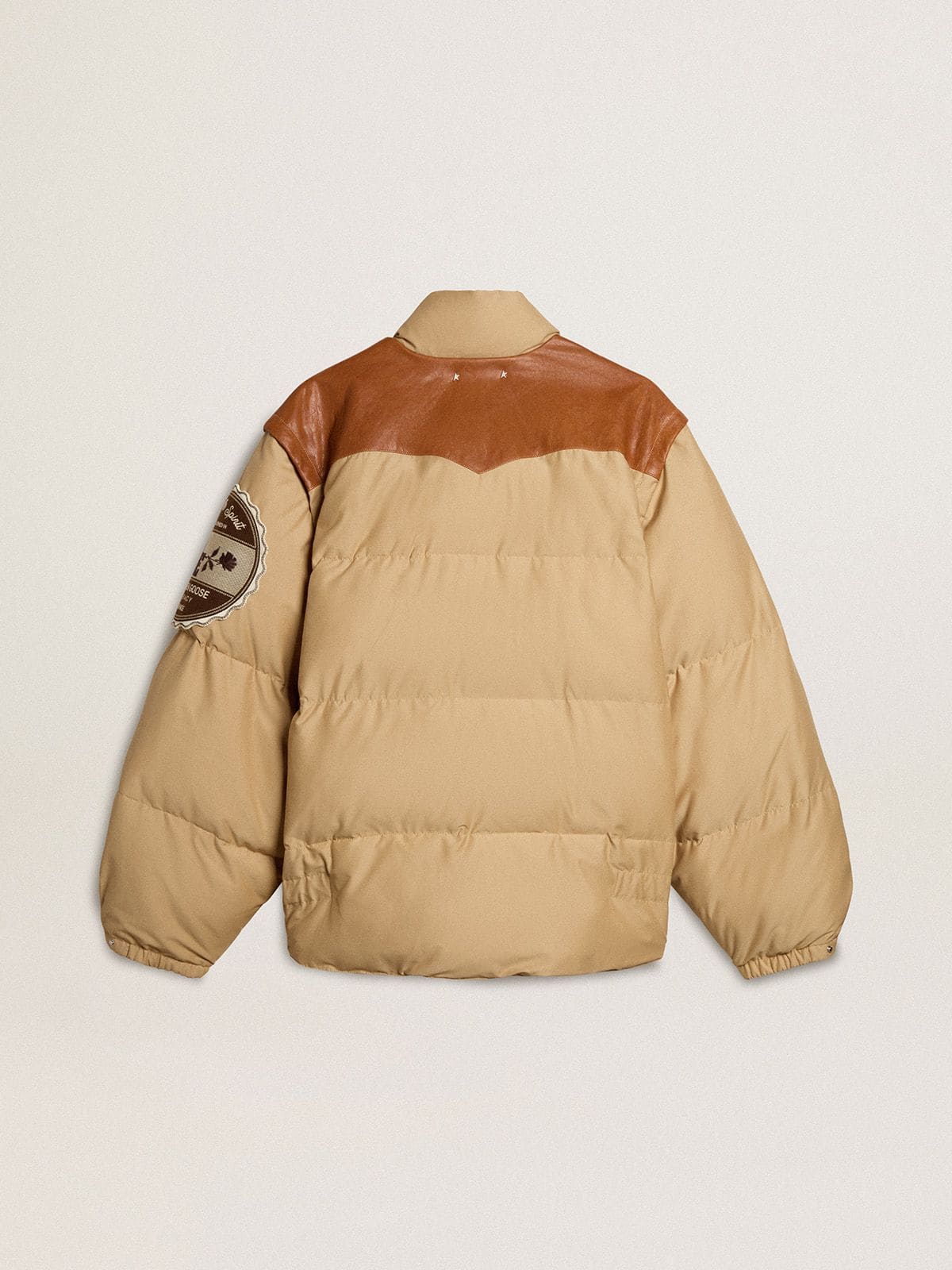 Golden Goose Beige bomber jacket with leather and patch details