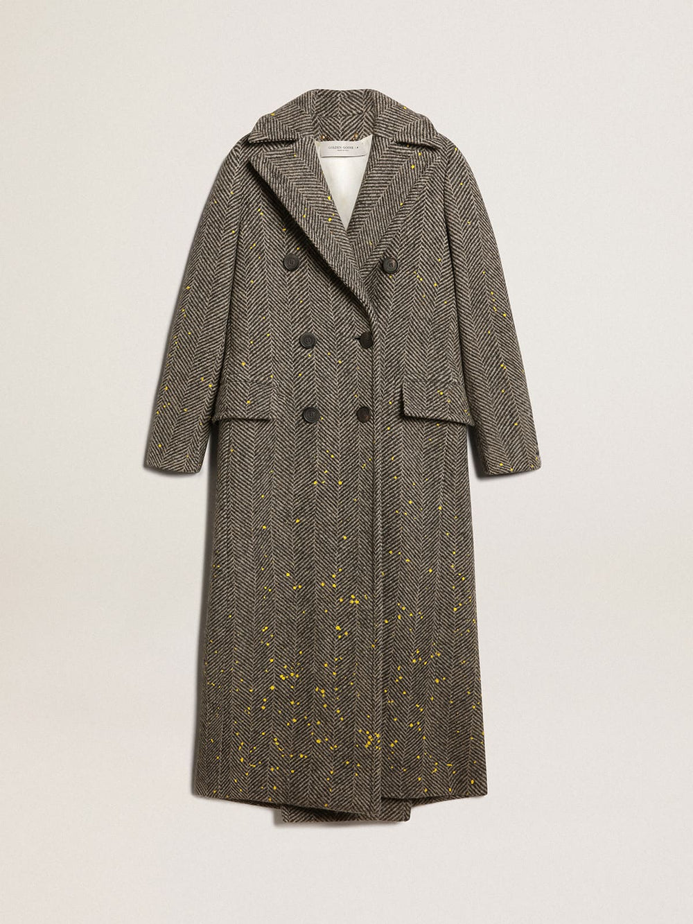 Golden Goose Women's long herringbone coat with yellow details