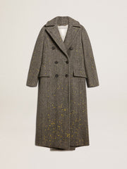 Golden Goose Women's long herringbone coat with yellow details