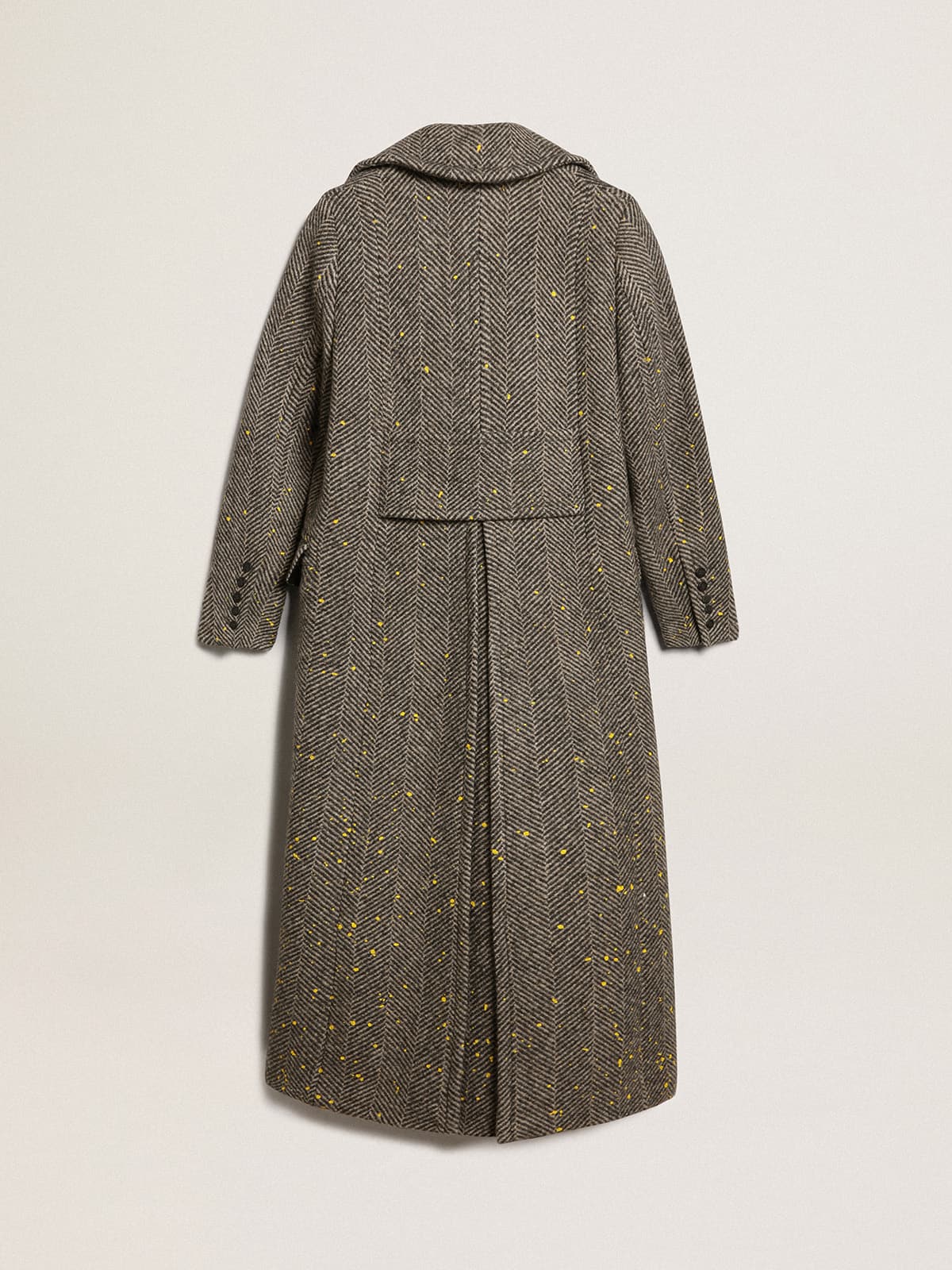 Golden Goose Women's long herringbone coat with yellow details