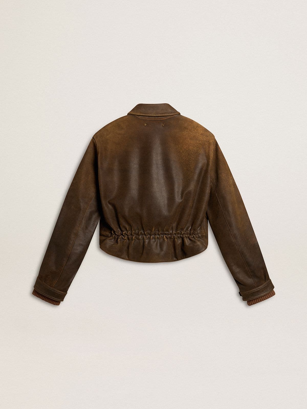 Golden Goose Women’s cropped brown leather biker jacket with zip