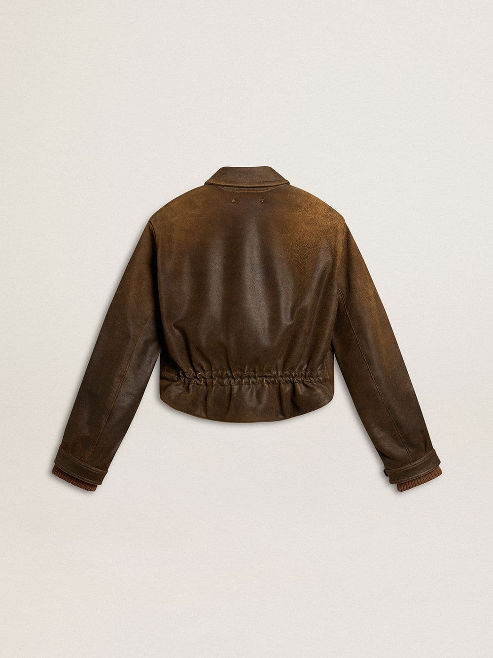 Golden Goose Women’s cropped brown leather biker jacket with zip