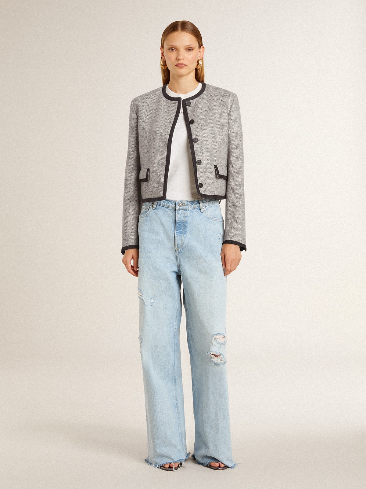 Golden Goose Women's grey wool and silk jacket with black suede trim