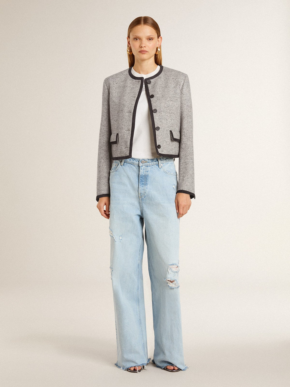 Golden Goose Women's grey wool and silk jacket with black suede trim